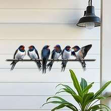 2D Flat Acrylic Bird Wall Decor, 1pc, Outdoor Fence Branch Flower Arrangement, Swallow Acrylic Art Hanging Ornament, Suitable For Yard, Garden, Patio And Other Scenes, Gift For Bird Lovers, 2D Flat - A - View 1