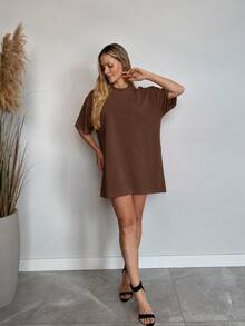 OVERSIZED Feminina Streetwear  Simples  Feminina - Marrom - Visão 2