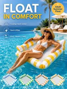 Oversized Inflatable Water Hammock, Striped 4-Tube Pool Float With Breathable Mesh Center, Portable Lounger For Adults, Pool, Beach & Summer Vacation - Water Sofa - View 6
