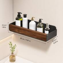 XIANG YU Solid Walnut Wood Bathroom Wall-Mounted Floating Shelf, No-Drill Storage Rack For Sink Countertop, Toiletries And Home Essentials - Black - View 8