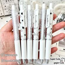 4pcs/Pack Cloud & Star Diary Pens, Black Retractable Neutral Gel Pens, Quick-Dry ST Tip 0.5mm, Student Exam Pens, Office Signature Pens, Back To School - Silver Star Pen - View 4