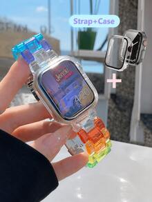 2 pezzi Set 3 in 1 Cinturino e Custodia in Resina Trasparente Sfumata PVC, Compatibile con Apple Watch 38mm 40mm 41mm 42mm 44mm 45mm, Serie 9/8/7/6/5/4/3/SE, Cinturino di Ricambio alla Moda per Uomo e Donna, Regalo di Natale e Compleanno - Trasparente - Visualizzare 8