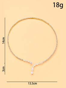 outingfit 1pc Water Drop Open Collar Necklace, Minimalist Rhinestone Clavicle Chain, Elegant Fashion Evening Dress Accessory - Gold - View 4