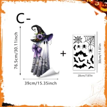 1/3pcs Halloween Ghost Window Clings, Creativity Ghost Wear Witch Hat With Bat Double-Sided Printing Static Stickers, Non-Adhesive Removable Gothic Decor For Home Party Glass Door Decoration - Multicolor - View 15