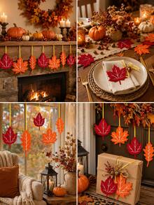 24 Stück Herbstbaum Dekoration Hängende Ornamente, Thanksgiving Filz Hängende Dekoration, Halloween Thanksgiving Thema Heim Party Innen Außen Dekorative Anhänger (Herbst, helle Farben) - mehrfarbig - Übersicht 5
