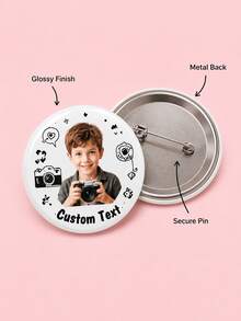 1 pieza Insignia de botón de fotógrafo personalizada con texto personalizado, broche de alfiler redondo con tema de cámara, insignia de foto personalizada con respaldo de metal, mochila linda - Multicolor - Ver 6