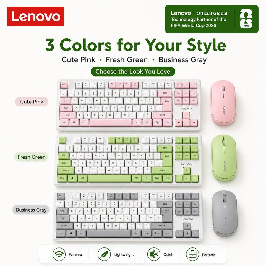 2.4G 無線鍵盤與滑鼠組合 Lenovo X5K-X5M，靜音打字，人體工學纖薄設計，訊號穩定，附 Mini USB 接收器，適用於辦公打字、居家休閒與入門級遊戲，相容 Windows 筆記型電腦