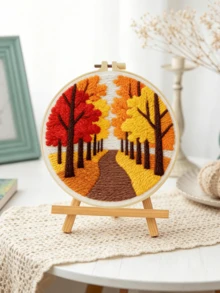 DIY 戳戳繡刺繡套件，適合初學者。包含戳戳針、毛線、指南、刺繡框和預印布料。季節性彩色森林風景圖案。創意手工，適合牆面裝飾和禮物。2D 印刷套裝。20x20cm/7.87in - 20X20CM - 查看 18