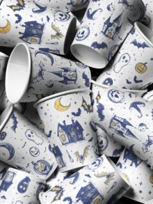 MOSXLOXY 20/50pcs Halloween Disposable Paper Cups With Cute Ghost Print,Leak-Resistant Paper Cups, 9oz Hot And Cold Cups For Restaurants And Parties, Halloween Party Table Decorations - Multicolor - View 3
