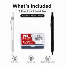 2 Pencils + 1 Box Of 250/1000 Lead Refills 0.3/0.5/0.7/2.0mm Low Center Of Gravity Metal Automatic Drawing Pencils, Office Supplies | Back To School | Affordable Student Supplies | School Entrance Gift (2 Pencils + 1 Box Of Lead Refills) - Multiple Styles - View 5