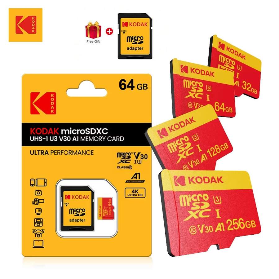 Kodak MicroSD Card 32GB 64GB Micro Storage Card Class10 SDXC 128GB 256GB U3 4K TF Card Compatible With Phone And Computer
