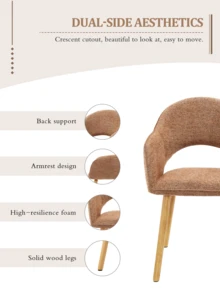 Goeurvant Modern Crescent-Back Upholstered Dining Chairs With Armrests And Solid Wood Legs For Dining Room, Living Room, Study - Set Of 2 / Set Of 4 / Set Of 6-Orange Chenille - 橘色 - 查看 2