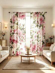2 piezas Cortinas decorativas de rosa rosa suave y fresca, diseñadas con barra de cortina, proporcionan privacidad e instalación fácil, adecuadas para ventanas del hogar, estilo de cortina romana - Multicolor - Ver 1