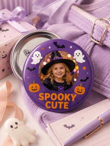 1 pieza Insignia de foto personalizada de Halloween, botón redondo personalizado con diseño espeluznante y lindo de fantasma, murciélago y calabaza, con alfiler de metal para mochila, chaqueta, camiseta - Multicolor - Ver 3
