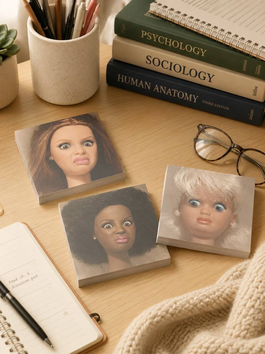 Funny Disgusting Expression Doll Pattern Memo Pad, Humorous Aesthetic Style Premium Thick Paper Square Tear-Off 50 Sheets, Daily Planning Memo Notepad, Office Colleague Prank Gift, April Fools' Day Back To School Season - one-size - View 1