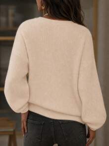 Women's Itchy Fabric Need Match Inner Top V-Neck Rhinestone Button Knit Cardigan Back To School Loose Open Front Sweater For Daily Fall Winter Wear - White - View 6
