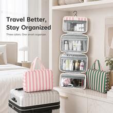 1 buah Tas Perlengkapan Mandi Lipat Bergaris Warna-warni yang Stylish, Desain Multi-Kompartemen, Tas Kosmetik Perjalanan Kapasitas Besar, Tas Pantai, Perlengkapan Liburan, Tas Perjalanan, Portabel, Ringan, Tahan Lama, dan Modis., Perlengkapan Perjalanan Penting - MultiWarna - View 8