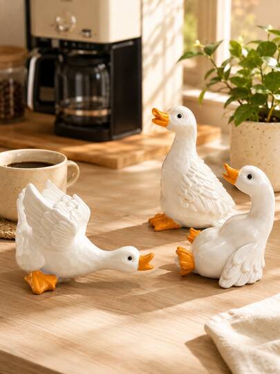 3Pcs Funny White Goose Garden Ornaments, Cute Duck Animal Figurines For Patio Flower Bed Porch Balcony Yard Decor, Whimsical Outdoor Table Decorations, Spring Summer Garden Gift For Duck Lovers