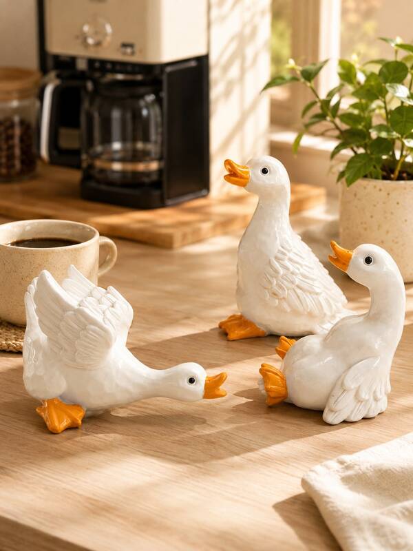 3Pcs Funny White Goose Garden Ornaments, Cute Duck Animal Figurines For Patio Flower Bed Porch Balcony Yard Decor, Whimsical Outdoor Table Decorations, Spring Summer Garden Gift For Duck Lovers
