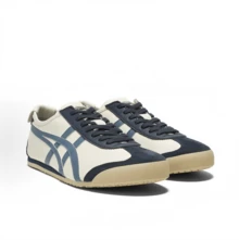 Asics Authentic Onitsuka Tiger Mexico 66 Leather Sneakers - White/Blue/Red Classic Low-Top | Premium Japanese Heritage Footwear | Slim-Profile Lightweight Trainers - Beige Deep Blue - 查看 3