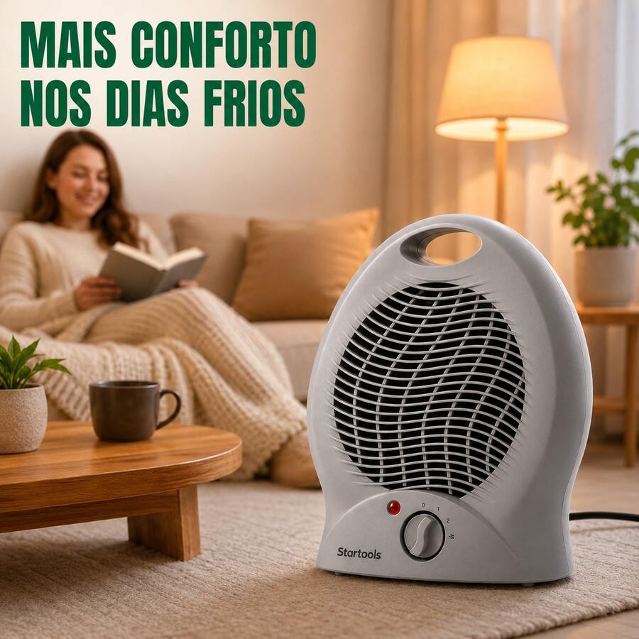 Aquecedor de Ar Elétrico 2000W 220V Termoventilador Portátil Aquecimento Rápido para Quarto Sala Escritório Ambiente Compacto com Ventilação - Cinza Claro - Visão 1