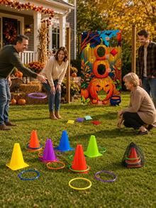 Halloween Toss Game Set, Includes Spooky Pumpkin, Skeleton And Bat Patterns, Comes With 9-Inch High Sports Training Cones, Suitable For Family Games, Garden Parties And Seasonal Celebrations, Halloween Decorations Create Festive Atmosphere - Multi-color - View 6