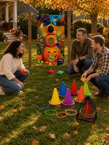 Halloween Toss Game Set, Includes Spooky Pumpkin, Skeleton And Bat Patterns, Comes With 9-Inch High Sports Training Cones, Suitable For Family Games, Garden Parties And Seasonal Celebrations, Halloween Decorations Create Festive Atmosphere - Multi-color - View 4