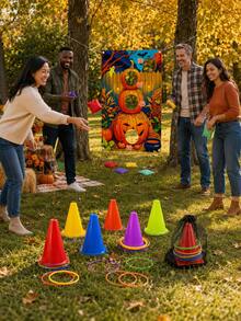 Halloween Toss Game Set, Includes Spooky Pumpkin, Skeleton And Bat Patterns, Comes With 9-Inch High Sports Training Cones, Suitable For Family Games, Garden Parties And Seasonal Celebrations, Halloween Decorations Create Festive Atmosphere - Multi-color - View 7