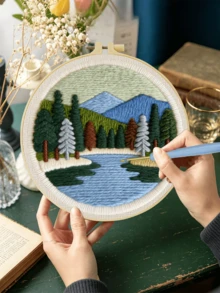 DIY 戳戳繡刺繡套件，適合初學者。包含戳戳針、毛線、指南、刺繡框和預印布料。季節性彩色森林風景圖案。創意手工，適合牆面裝飾和禮物。2D 印刷套裝。20x20cm/7.87in - 20X20CM - 查看 8
