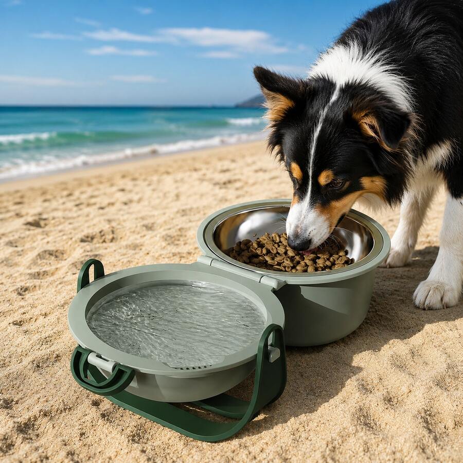 Double-Layer Outdoor Adjustable Pet Water And Dog Food Bowl, Portable Tall Pet Bowl, Foldable And Choking-Proof. - 300ml - View 1