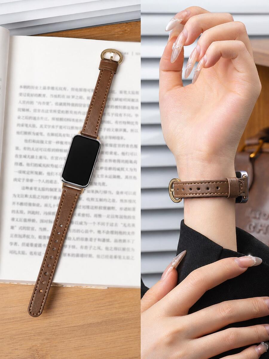 1pc Slim Microfiber Leather Watch Band Compatible With Huawei Band 8/9/10/11/11Pro/NFC, Women's Minimalist Luxury Pin Buckle Replacement Strap Smart Band Accessory - Camel - View 1