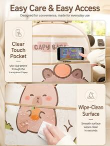 Car Seat Back Protector Kick Mat, Cute Capybara Rear Seat Cover With Transparent Storage Pocket, Waterproof, Anti-Slip, Dirt-Resistant, Scratch-Resistant, Cartoon Car Interior Accessory, Universal Fit For Most Sedans, SUVs, Suitable For Babies And Children - Multicolor - View 11