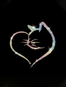 1pc Heart-Shaped Cat Sticker, Shiny Reflective Decorative Decal, Suitable For Car Doors, Car Rear And Car Windows; Motorcycle Sticker; Laptop Sticker; Luggage/Trolley Bag Fashion Decorative Sticker - A - View 5