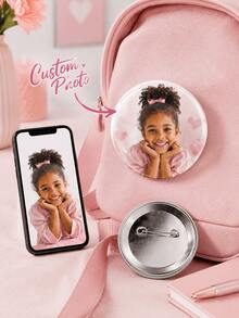 1 pieza Insignia de foto personalizada, broche de botón redondo personalizado con tu foto o texto, alfiler de metal para mochila, chaqueta, bolsa escolar, fiesta de cumpleaños - Multicolor - Ver 2