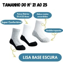 Kit Meia Pimpolho Bebe Antiderrapente Infantil Pimpolho Kit com 3 Pares de Meias Lisas Infantil, Base Escura, Tamanho 21-25, Algodão e Elastano, Tamanho 1 a 3 anos (Preto) - Preto - Visão 4