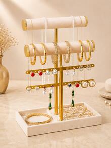 1pc 3-Tier Bracelet Display Stand - Jewelry Storage Rack, Detachable T-Bar Beige Velvet Bracelet Holder, Jewelry Storage Organizer, Suitable For Bracelets, Necklaces, Earrings, Rings, Unique Gift For Women, Moms, Jewelry Box - Multicolor - View 6