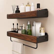 XIANG YU Solid Walnut Wood Bathroom Wall-Mounted Floating Shelf, No-Drill Storage Rack For Sink Countertop, Toiletries And Home Essentials - Black - View 4
