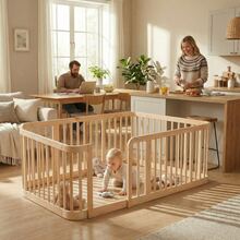 90*200cm Natural Wood Modular Baby Playpen - Natural - 查看 2
