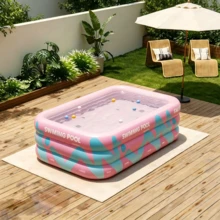 Piscina inflable con rayas brillantes y tobogán, piscina inflable extra grande para adultos y familia, equipo de juego de agua al aire libre, adecuado para diversión de verano en el jardín, piscina rectangular de PVC, multi-componente, sin necesidad de electricidad - A - Ver 5