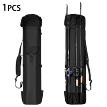 Black Large Capacity Cylindrical Fishing Rod Storage Bag With Adjustable Shoulder Strap, Multi-Slot Waterproof Fishing Gear Carry Case - Black - View 6