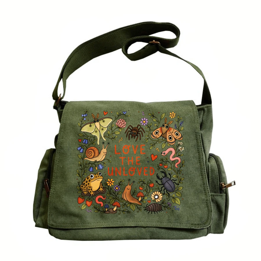 Spacious Canvas Messenger Bag For Women Olive Green Love The Unloved ...
