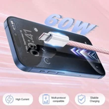 20W Wall Fast Charging Kit USB-C Type Charging Adapter, With 3.3FT/100cm Type-C To USB-C Nylon Braided Charging Cable Anti-Tangle Data Line, Compatible With IPhone 17 16 15 Pro Max Plus, And Other Android Type-C Port Portable Charging Kit - Pink/White/Blue/Purple - US A Type Plug(110-127V) - View 7