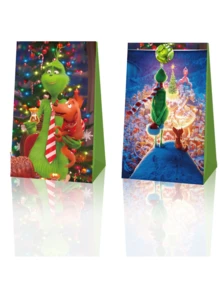 The Grinch 24Pcs/Set Storage Bags, -Themed Christmas Party Supplies Set(12 Gift Bags + 12 Stickers), Gift Wrapping Accessories, Party Gift Bags, Reusable Paper Storage Bags, Suitable For Birthday Gifts And Holiday Halloween Gifts. - Multicolor - View 5