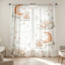 2pcs Digital Printed Curtains, Watercolor Lamb Moon Nebula Pattern, Semi-Sheer, Rod Pocket, Unlined, 90g/M², Perfect For Decorating Children's Bedroom, Nursery, Playroom - Multi-color - Lamb - View 10