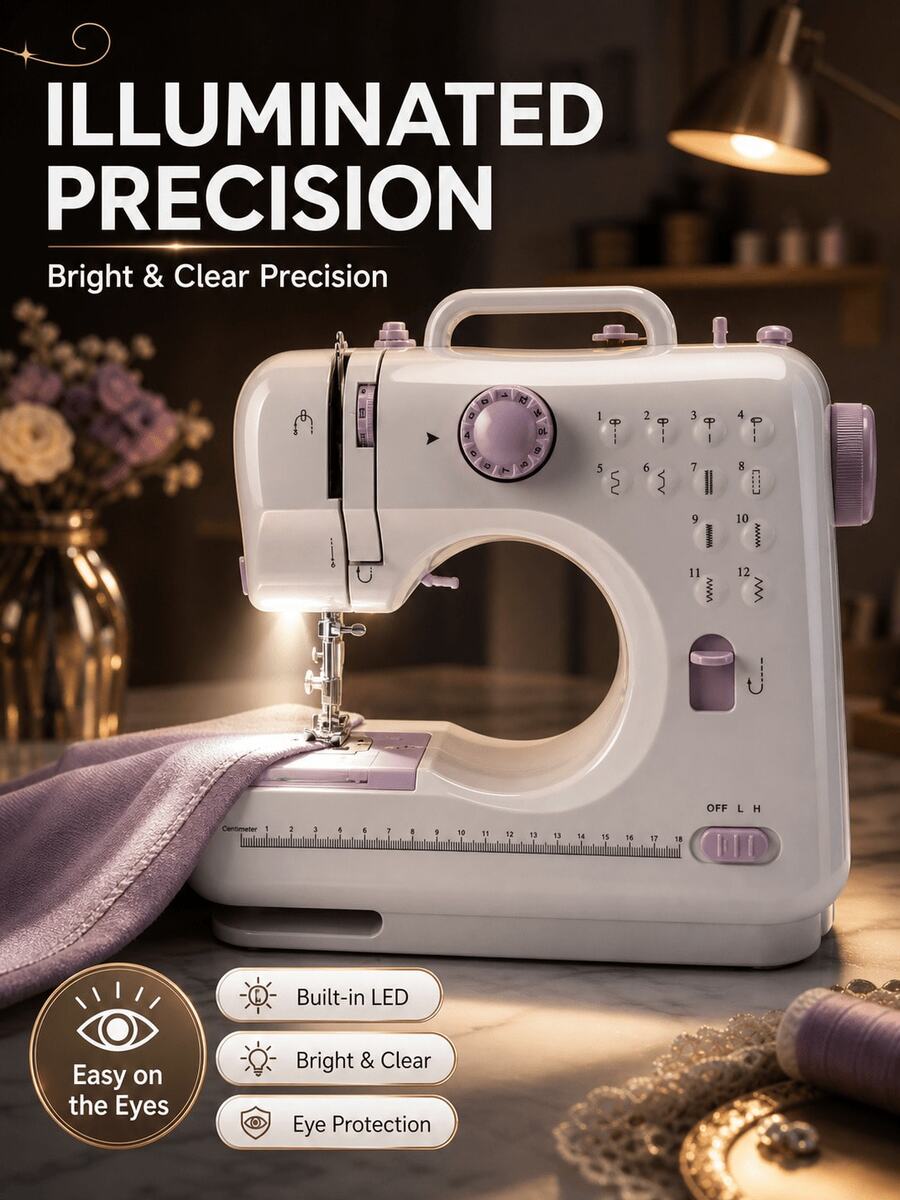 Mini Portable Electric Sewing Machine, 12 Stitch Patterns, Adjustable Speed, Built-In LED Light, Electric And Manual Dual Mode, Includes Foot Pedal And Bobbin Set, Suitable For Clothing Repair, DIY Crafts And Beginners