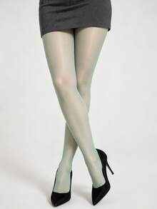 Mint Green Semi-Sheer Tights, Sage Green Soft Pastel Solid Pantyhose, High Stretch Colorful Stockings, 1 Pair - Mint Green - View 1