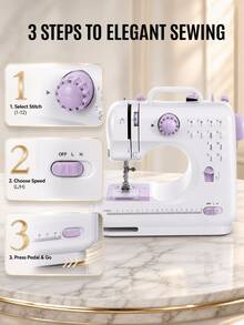 Mini Portable Electric Sewing Machine, 12 Stitch Patterns, Adjustable Speed, Built-In LED Light, Electric And Manual Dual Mode, Includes Foot Pedal And Bobbin Set, Suitable For Clothing Repair, DIY Crafts And Beginners - Mauve Purple - View 3