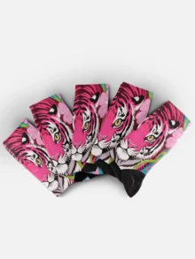 Cool 360° Printed Men's Socks - Street Style Socks, Handsome Alpaca, Sakura Pink Tiger, Floral, Colorful, Fun Socks, Suitable For Daily, Holiday And Party Occasions - Rose Red - View 6