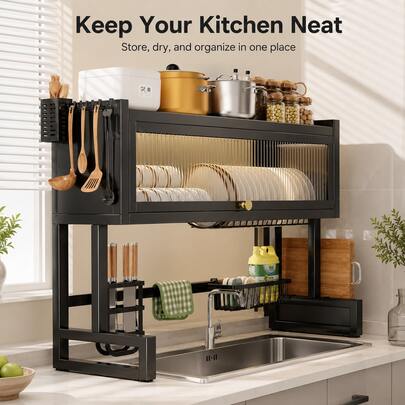 Kitchen Sink Drain Rack, Kitchen Countertop Dust-Proof Storage Rack For Bowls And Plates, Household Chopstick Drain Rack, Black Kitchen Storage Rack
