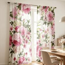 2 piezas Cortinas decorativas de rosa rosa suave y fresca, diseñadas con barra de cortina, proporcionan privacidad e instalación fácil, adecuadas para ventanas del hogar, estilo de cortina romana - Multicolor - Ver 9